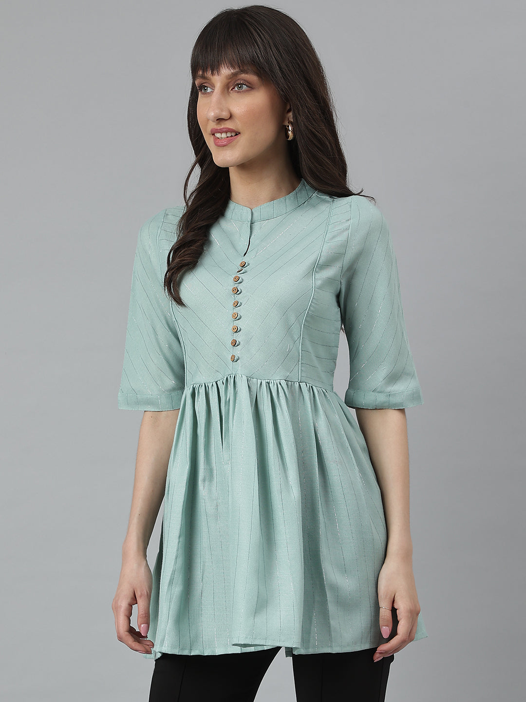 Green Soild Woven Empire Top