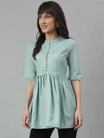 Green Soild Woven Empire Top