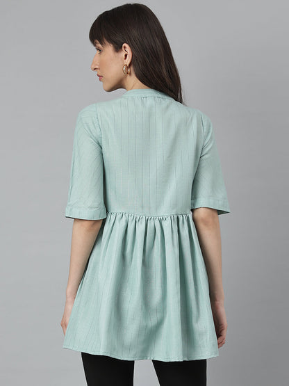 Green Soild Woven Empire Top