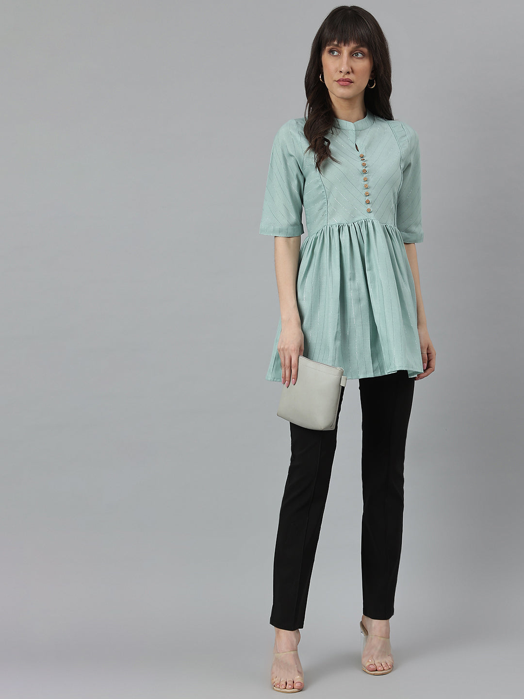 Green Soild Woven Empire Top