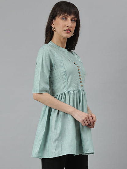 Green Soild Woven Empire Top