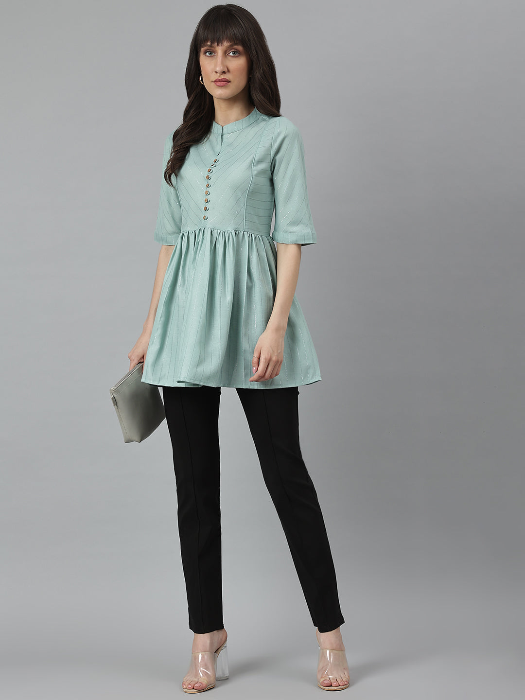 Green Soild Woven Empire Top