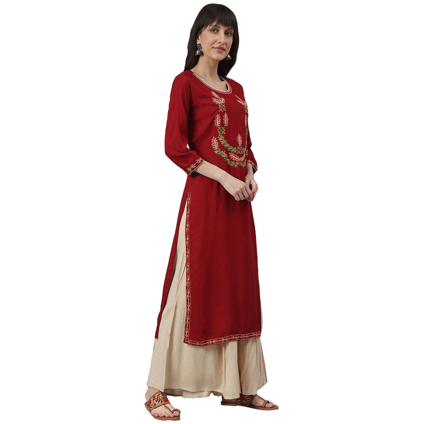 Maroon Embroidery Kurta Sharara Set