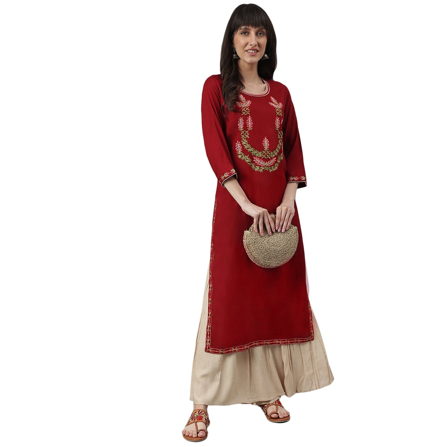 Maroon Embroidery Kurta Sharara Set