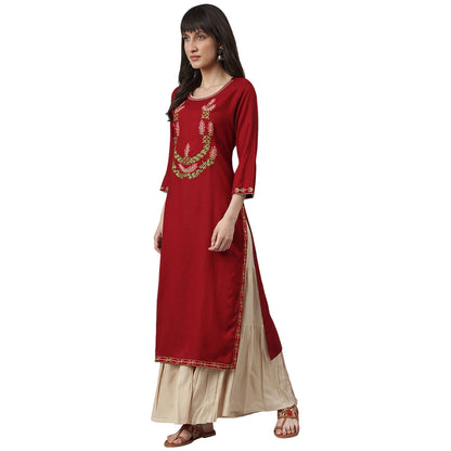 Maroon Embroidery Kurta Sharara Set