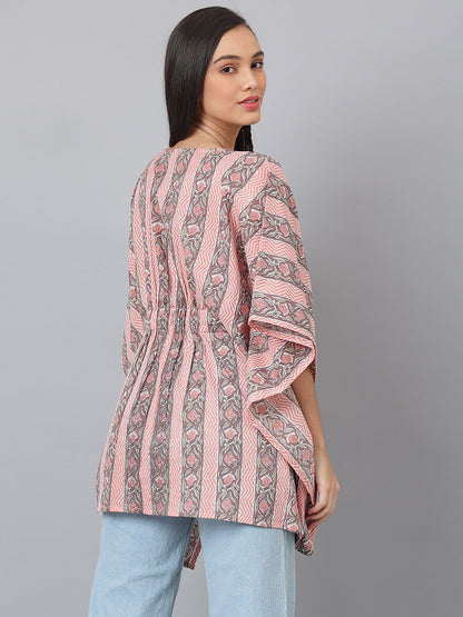 Pink and Grey Printed Cotton Kaftan