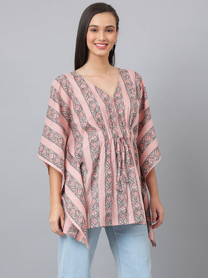 Pink and Grey Printed Cotton Kaftan