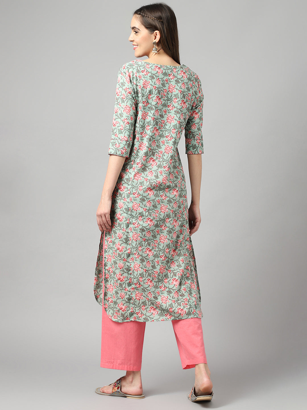 Seagreen Ethnic Motif Floral Print Suit Set