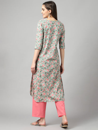 Seagreen Ethnic Motif Floral Print Suit Set