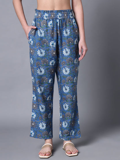 Blue Print Casual Crop Top And Pant Fusion Set