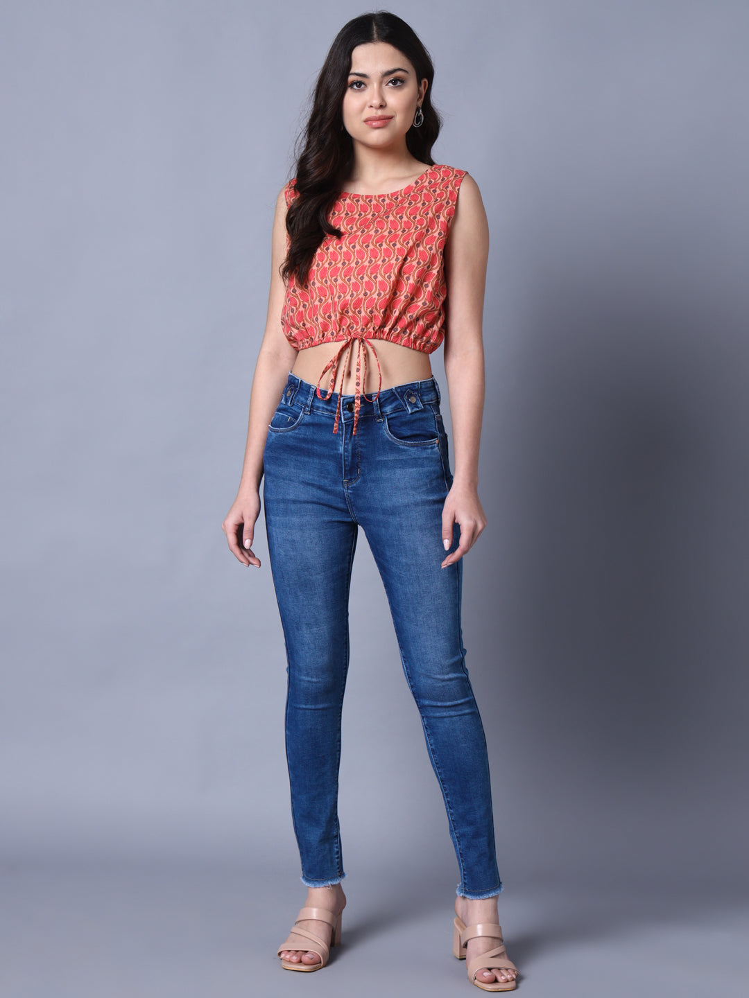 Womens'S Cotton Pink Floral Cutsleeves Printed Top