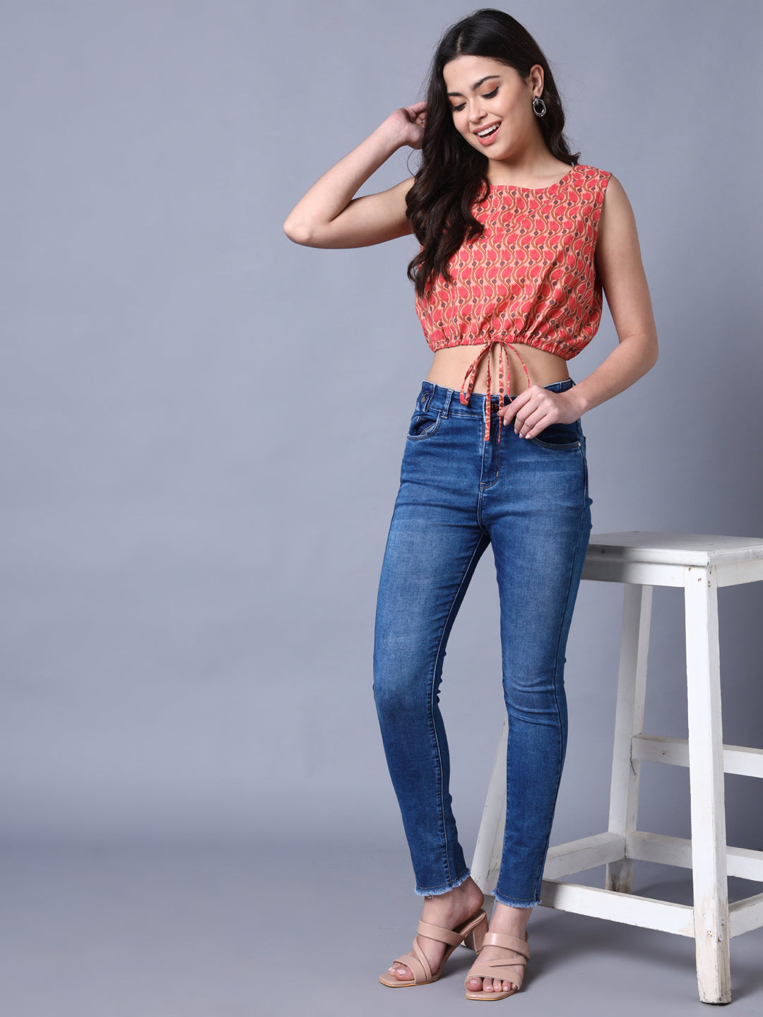 Womens'S Cotton Pink Floral Cutsleeves Printed Top