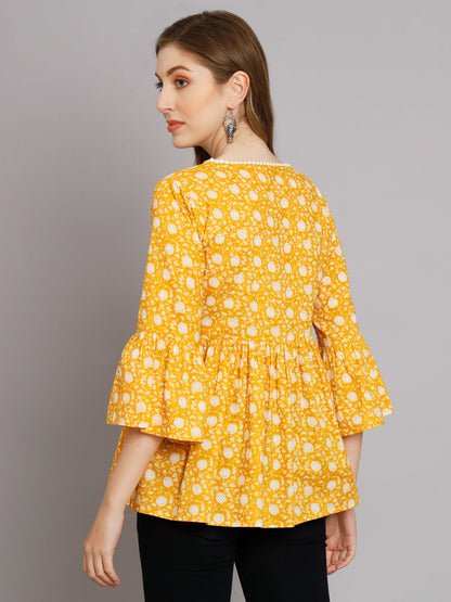 Yellow Floral Print Empire Top