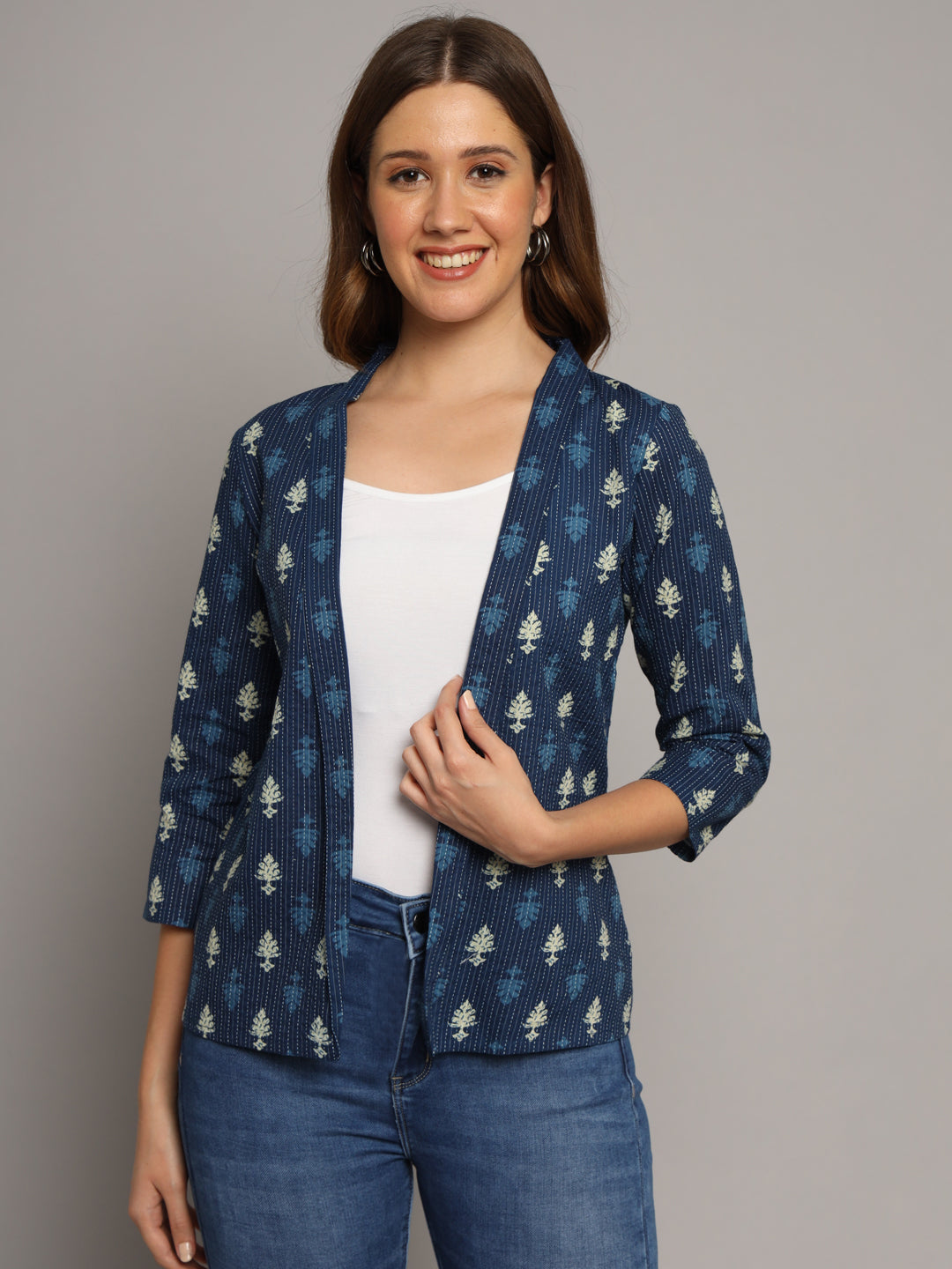 Indigo Cotton Kantha Jacket Shrug