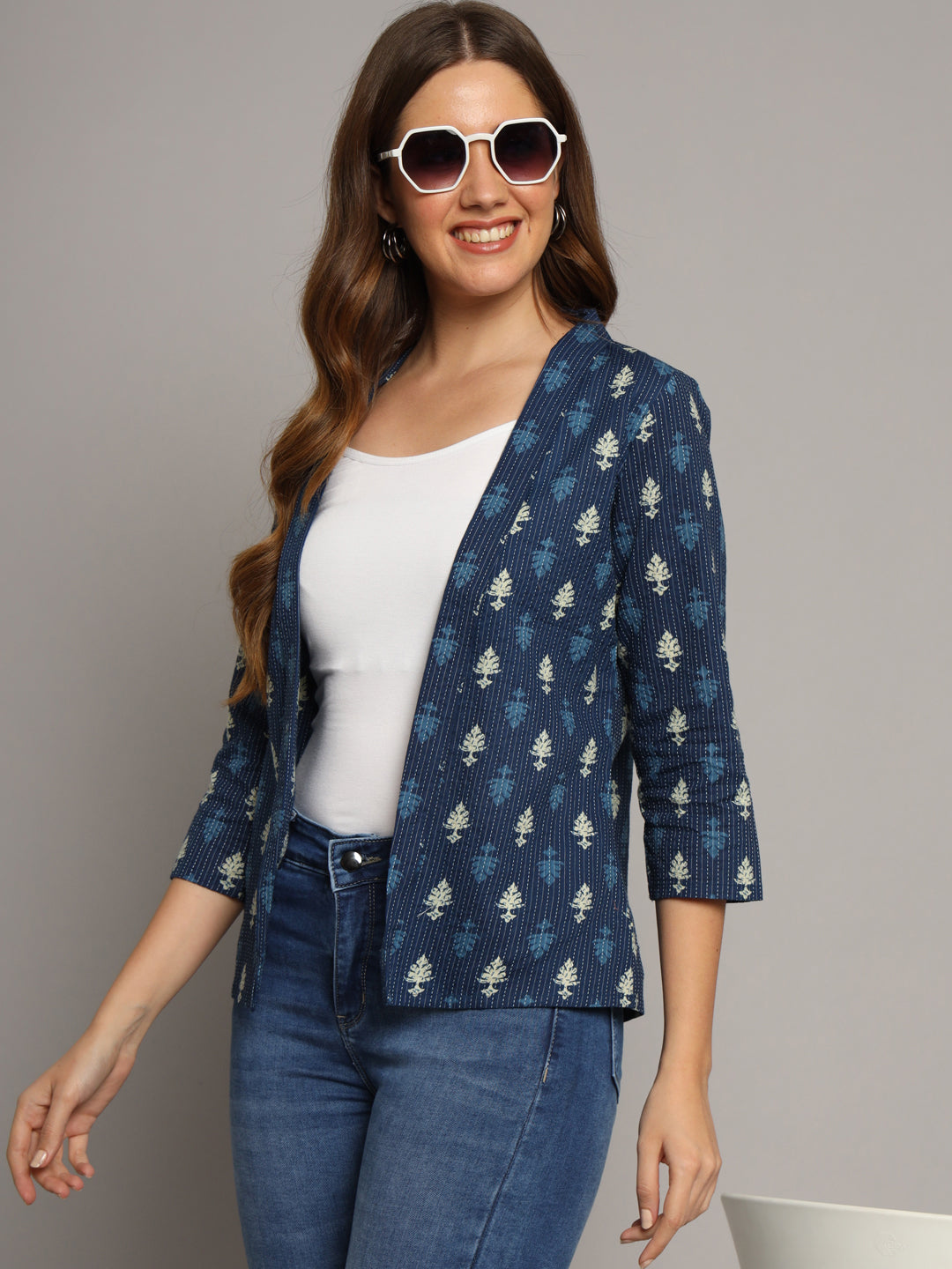 Indigo Cotton Kantha Jacket Shrug
