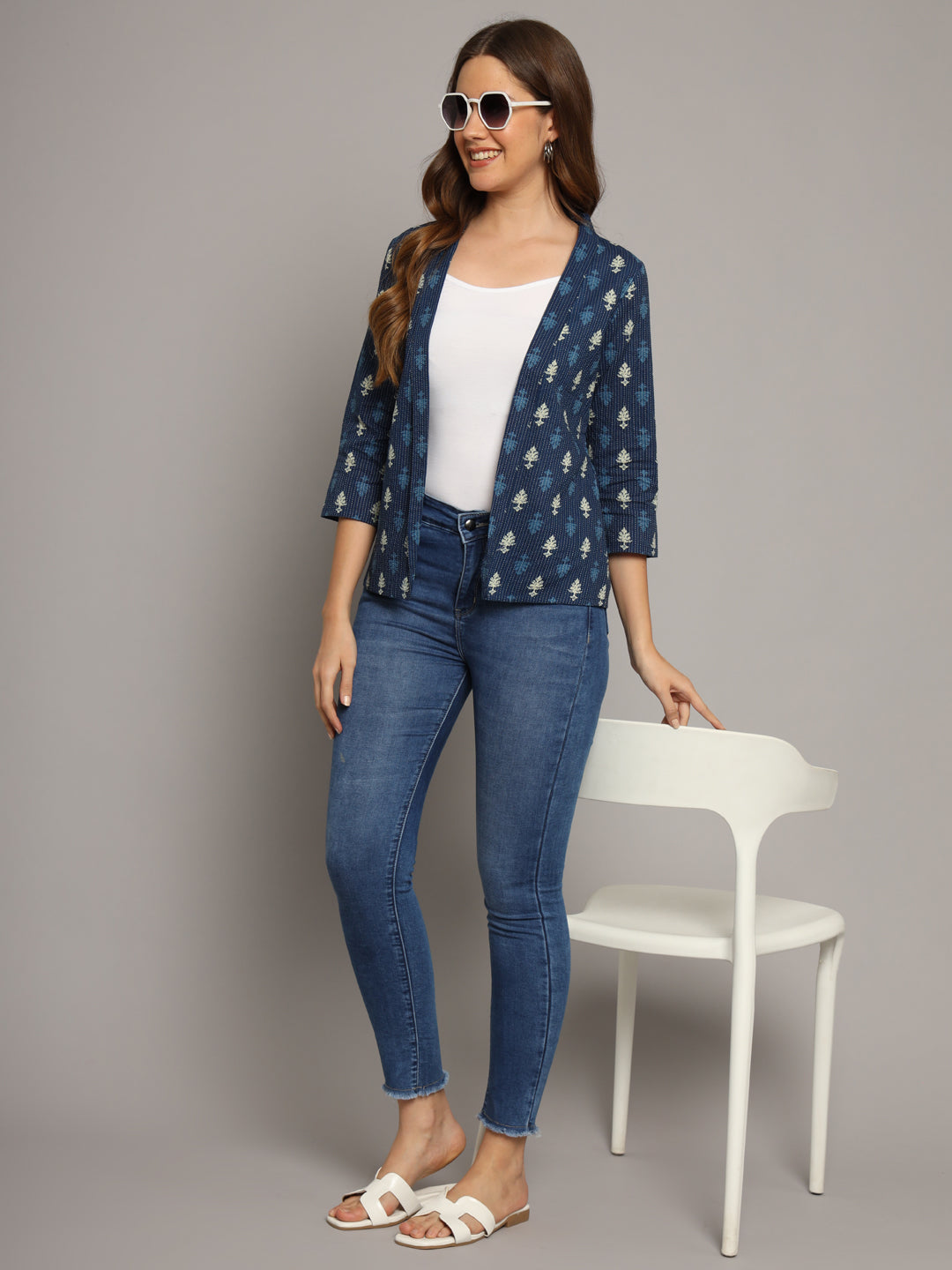 Indigo Cotton Kantha Jacket Shrug