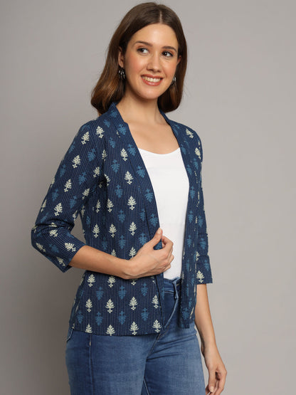 Indigo Cotton Kantha Jacket Shrug