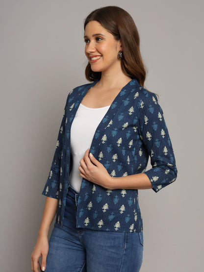 Indigo Cotton Kantha Jacket Shrug