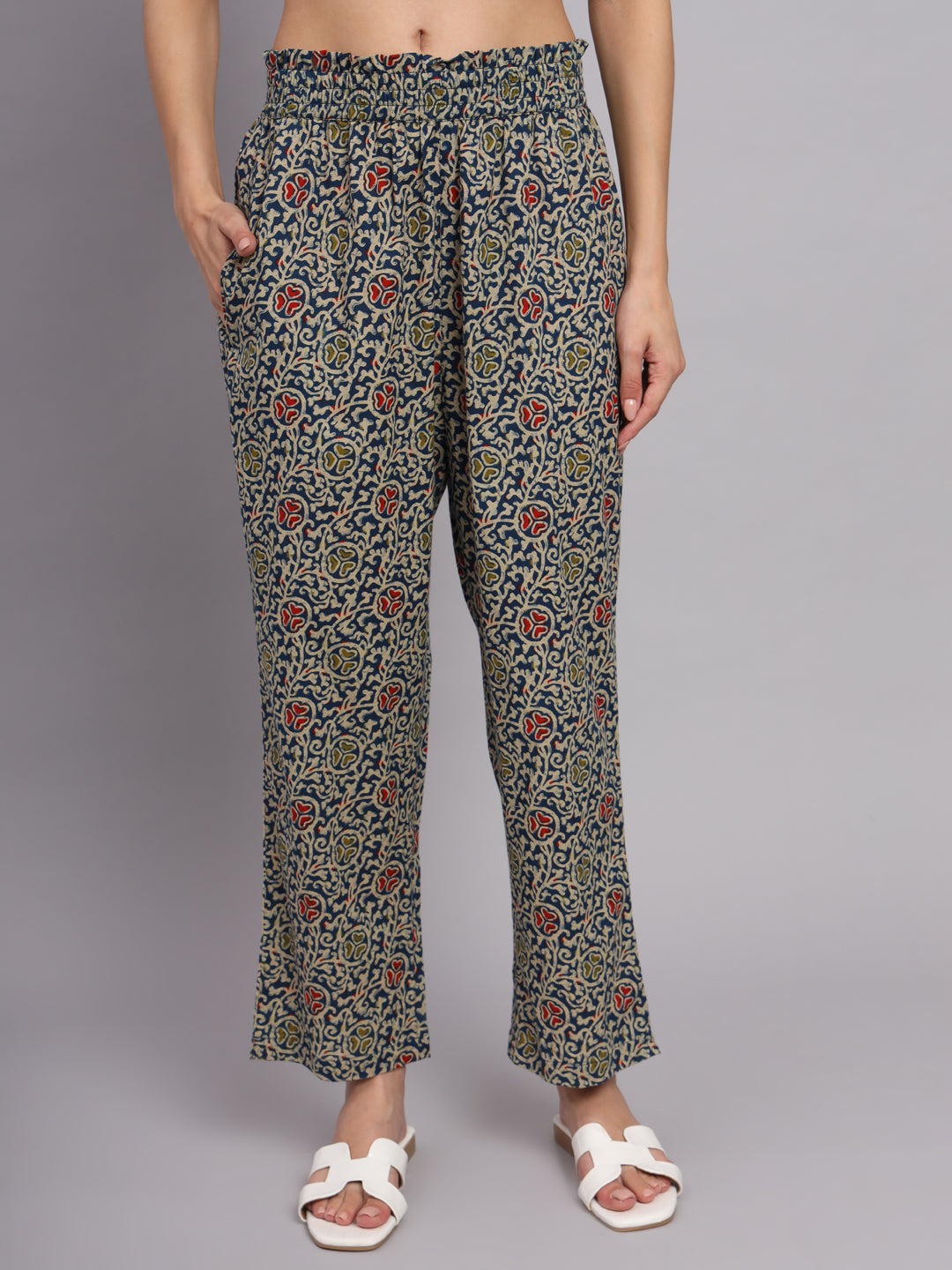 Dark Blue Cotton Print Top & Pant Co-Ord Set