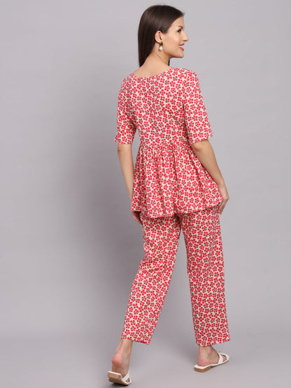 Fuchsia Cotton Print Top & Pant Co-Ord Set