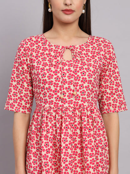 Fuchsia Cotton Print Top & Pant Co-Ord Set