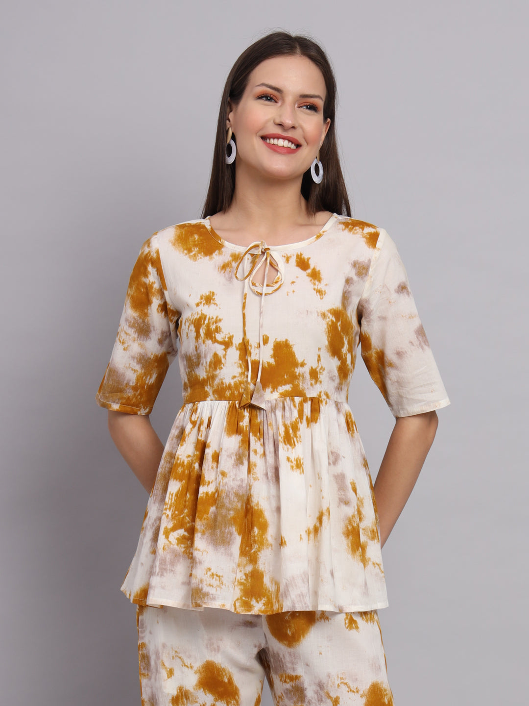 White Mustard Shaded Cotton Top & Pant  Co-Ord Set