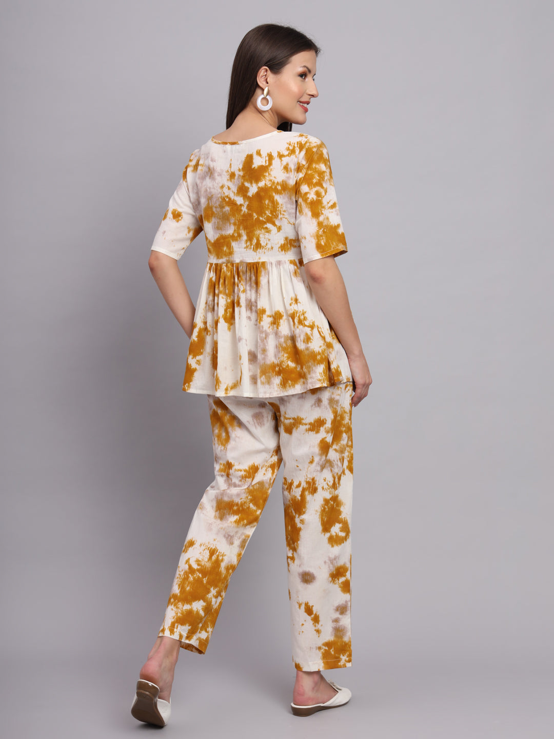 White Mustard Shaded Cotton Top & Pant  Co-Ord Set