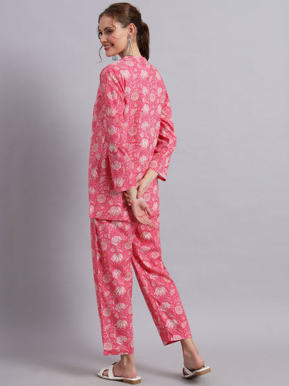 Pink Indian Print Cotton Shirt & Pant Co-Ord Set