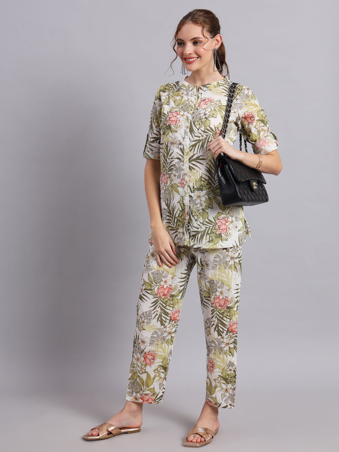 Tropical Print Cotton Shirt & Pant  Co-Ord Set