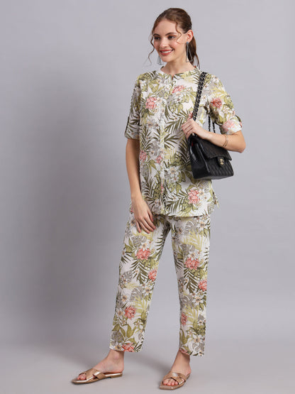 Tropical Print Cotton Shirt & Pant  Co-Ord Set
