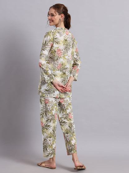 Tropical Print Cotton Shirt & Pant  Co-Ord Set