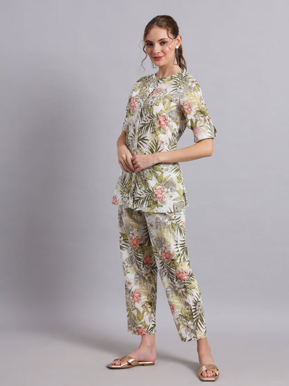 Tropical Print Cotton Shirt & Pant  Co-Ord Set