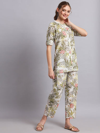Tropical Print Cotton Shirt & Pant  Co-Ord Set