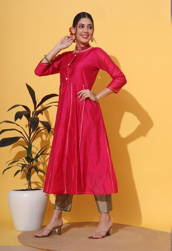 Magenta Chanderi Anarkali Kurta