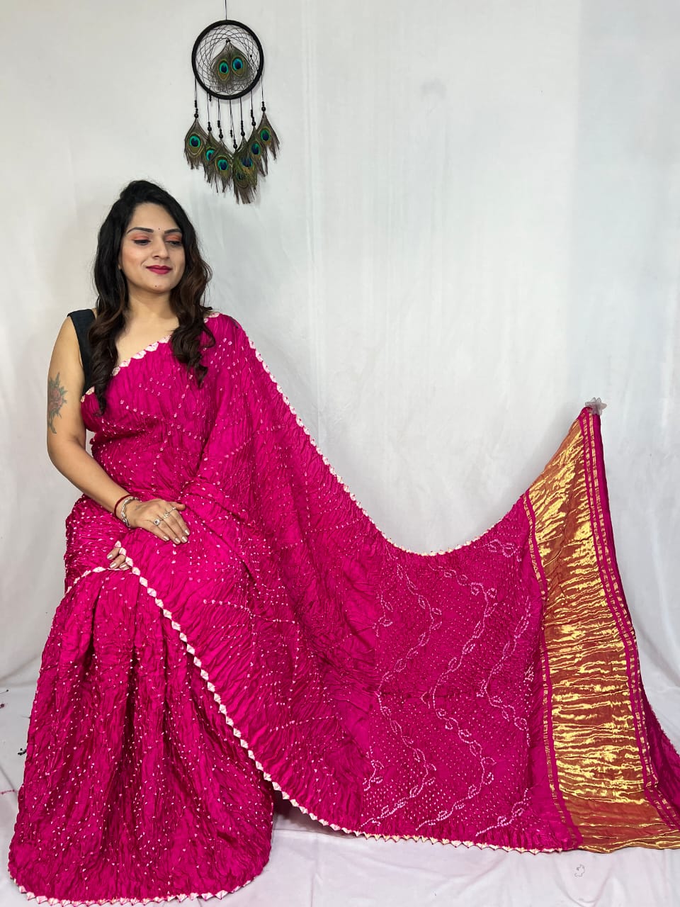 Pure Modal Silk Bandhej Sarees with Lagadi Patta