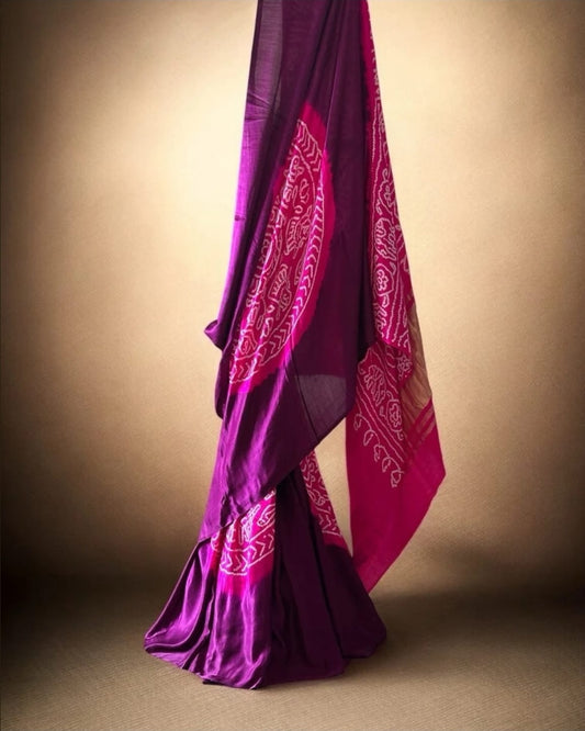 Royal Radiance: Deep Violet & Rani Pink Pure Gajji Silk Rasmandal Saree