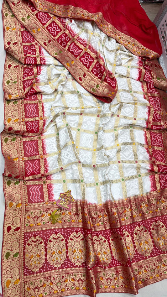 Pure Handloom Georgette Gadhchola Saree with Real Zari Weaving