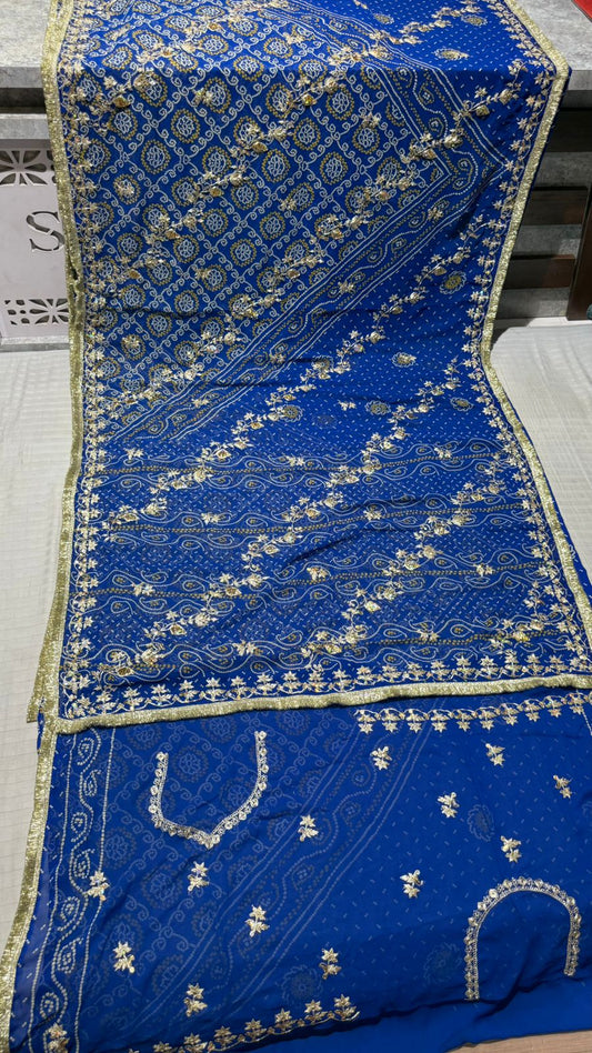 Royal Blue American Georgette Bandhej Saree with Handcrafted Gota Patti & Designer Blouse (Copy)