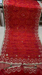Crimson Red American Georgette Bandhej Saree with Scalloped Gota Patti Handwork