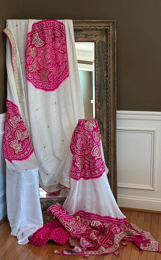 Jaipur Hutz Signature Pure Gajji Silk Saree with Hand Gota Patti, Kardana Work & Scalloped Border