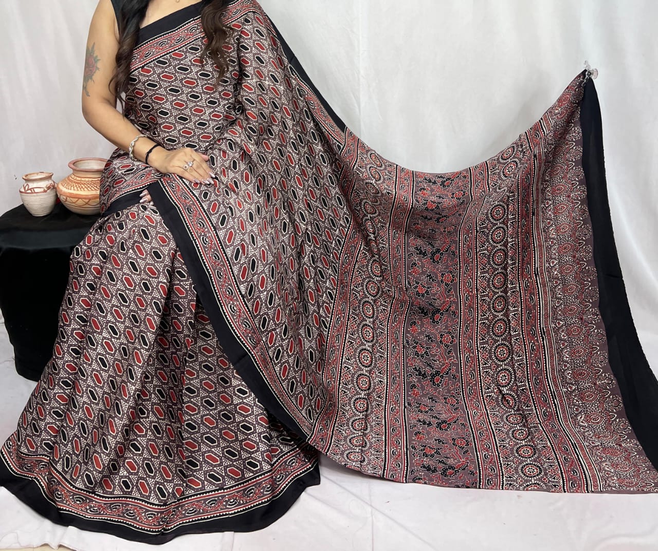 Pure Modal Silk Ajarakh Sarees