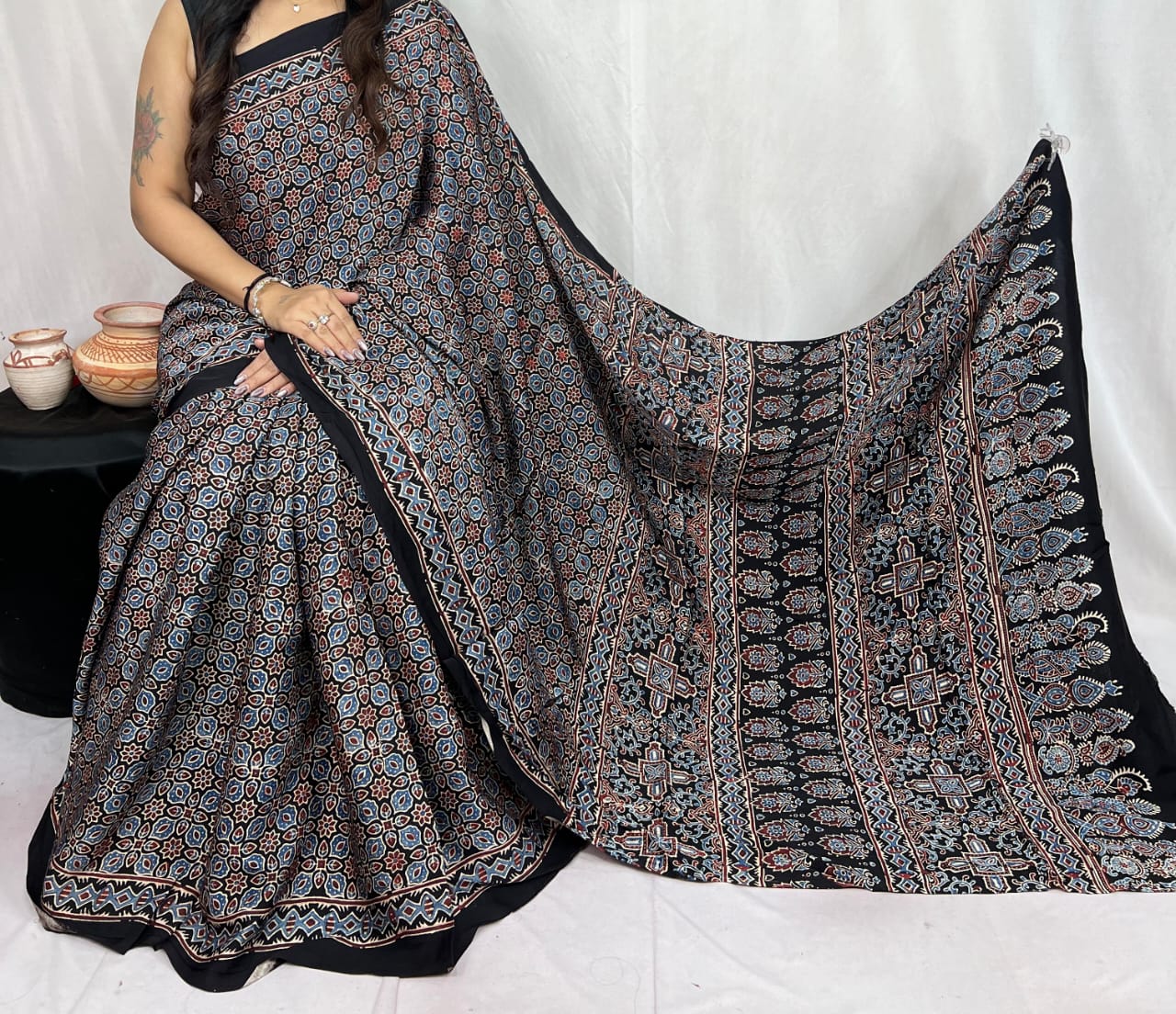 Pure Modal Silk Ajarakh Sarees