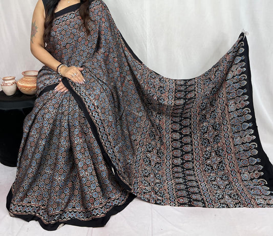 Pure Modal Silk Ajarakh Sarees