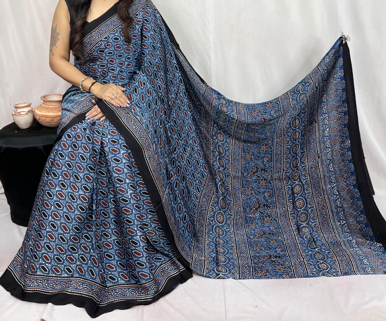 Pure Modal Silk Ajarakh Sarees