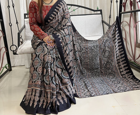 Pure Modal Silk Ajarakh Sarees