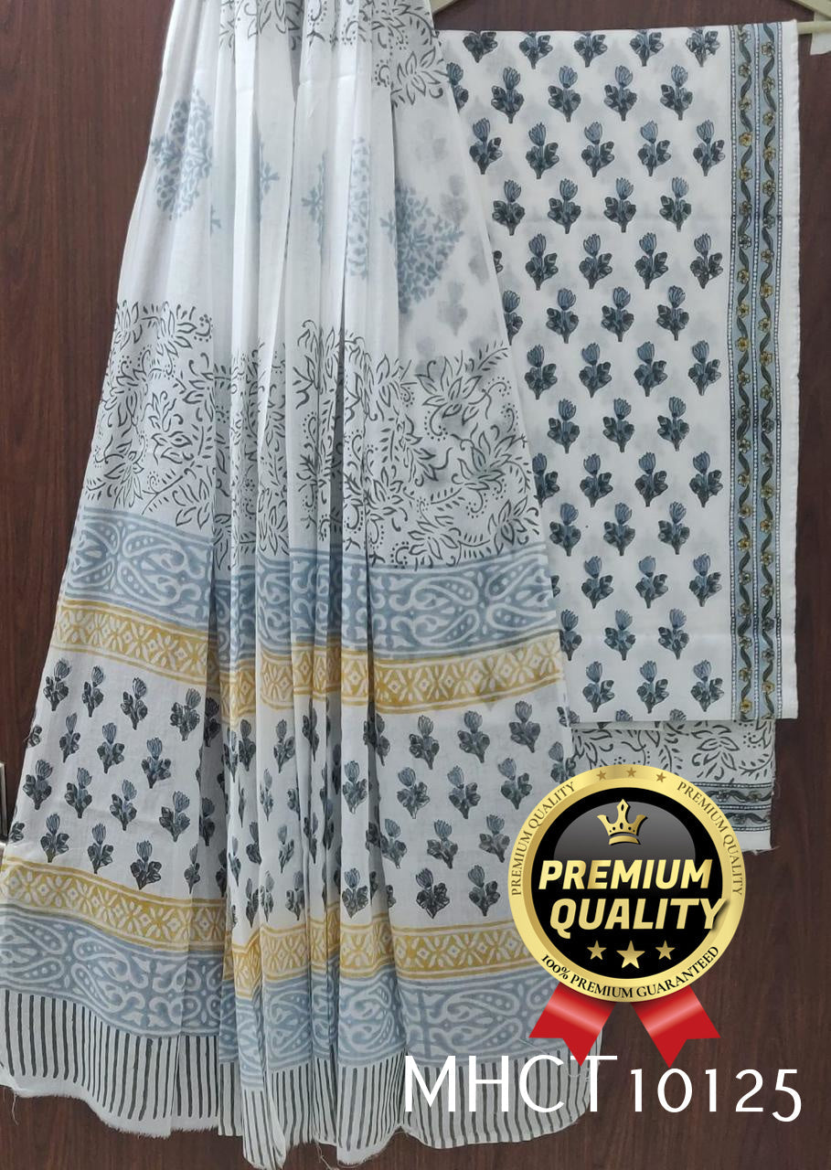 Pure Jaipur Cotton Dress Material with Mulmul Dupatta