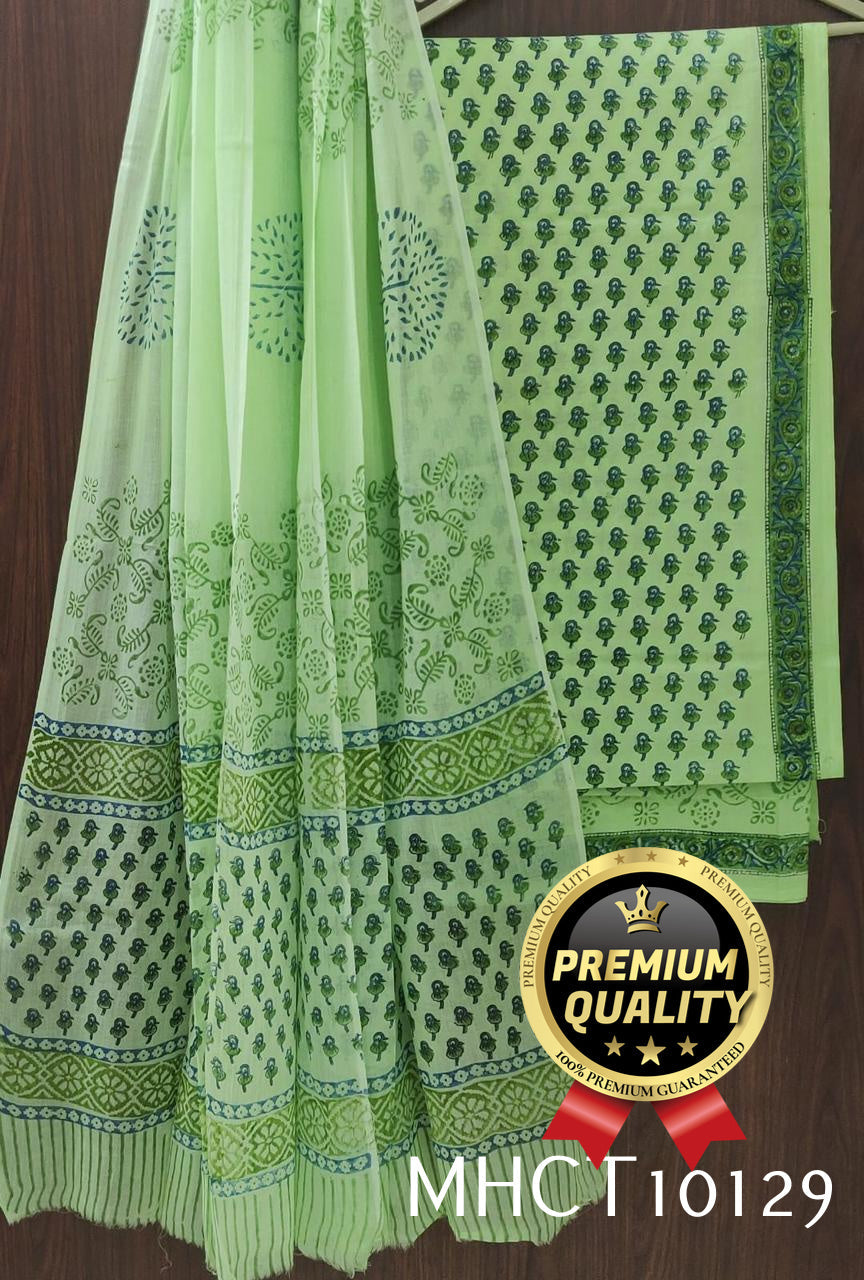 Pure Jaipur Cotton Dress Material with Mulmul Dupatta