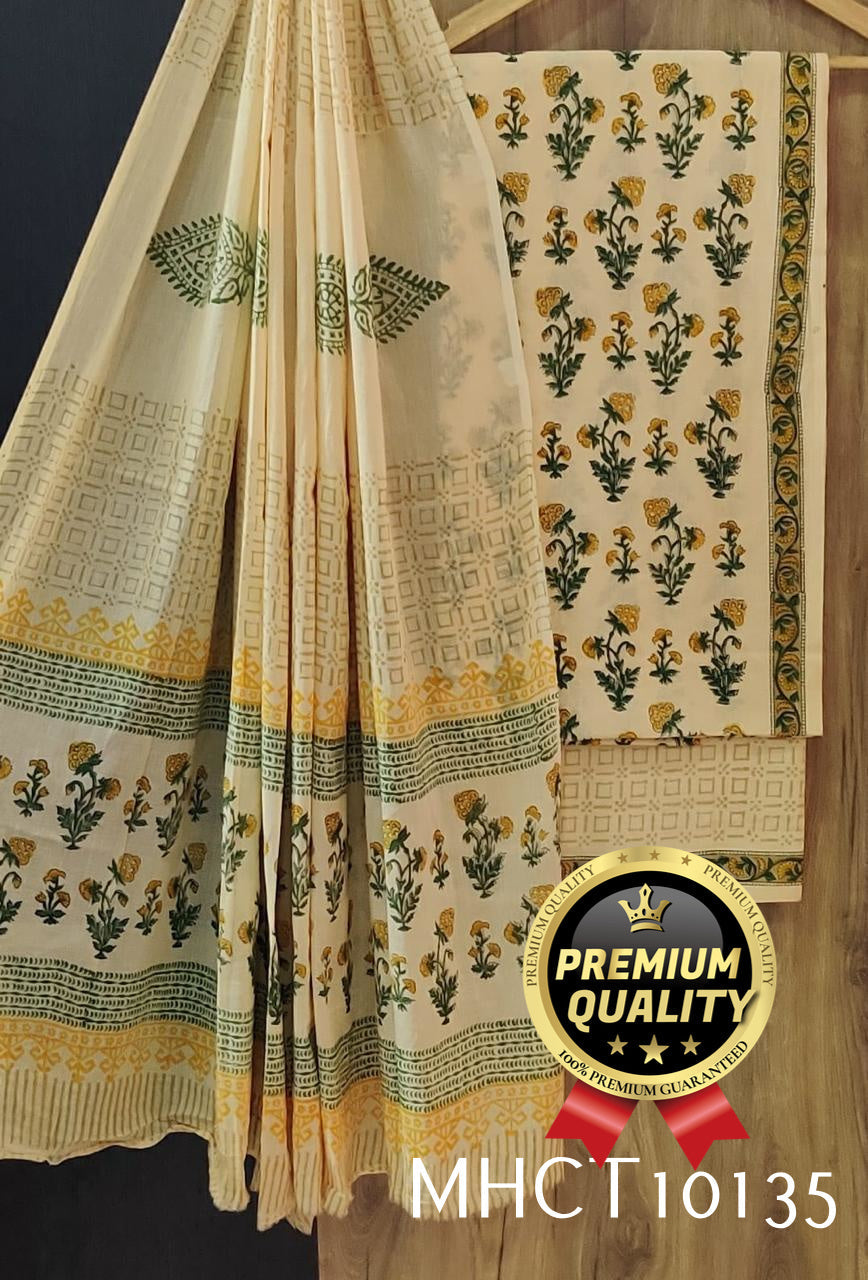 Pure Jaipur Cotton Dress Material with Mulmul Dupatta