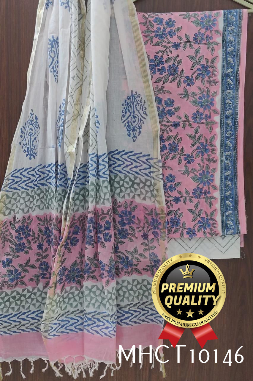Pure Jaipur Cotton Dress Material with Mulmul Dupatta
