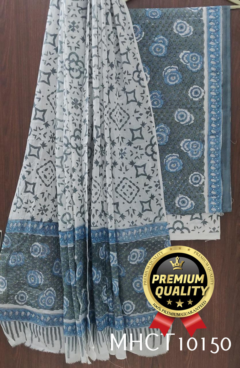 Pure Jaipur Cotton Dress Material with Mulmul Dupatta